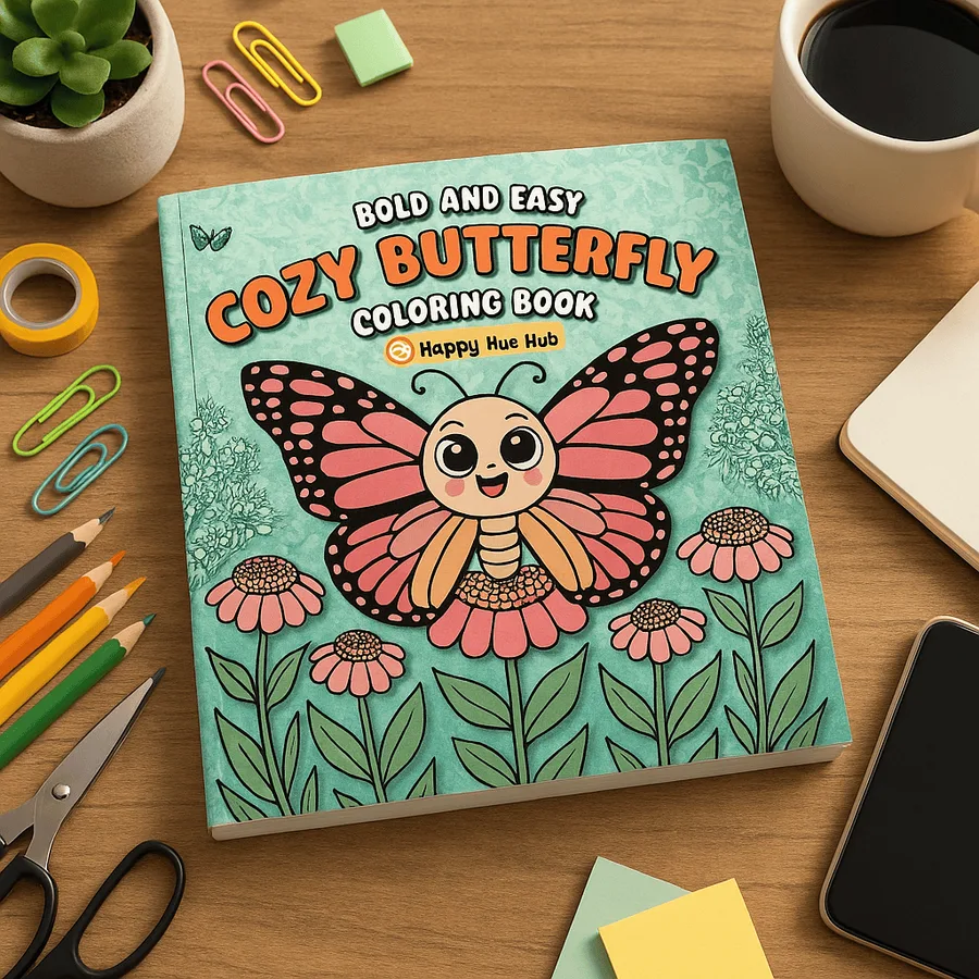 Cozy Butterfly Coloring Book with Desk Setup